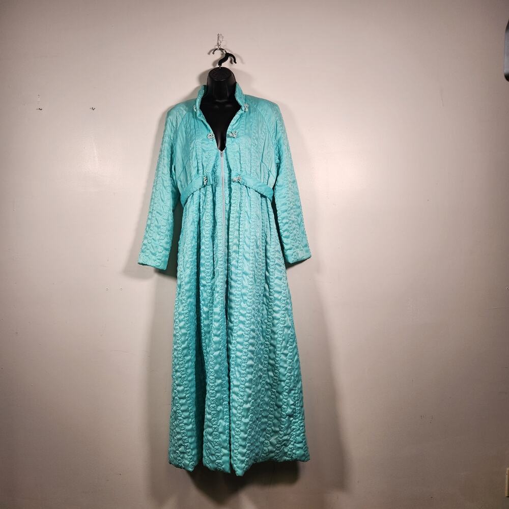 VTG 1960s‎ Housecoat Robe Womens XL Aqua Blue  Grannycore Grandmacore FLAWED